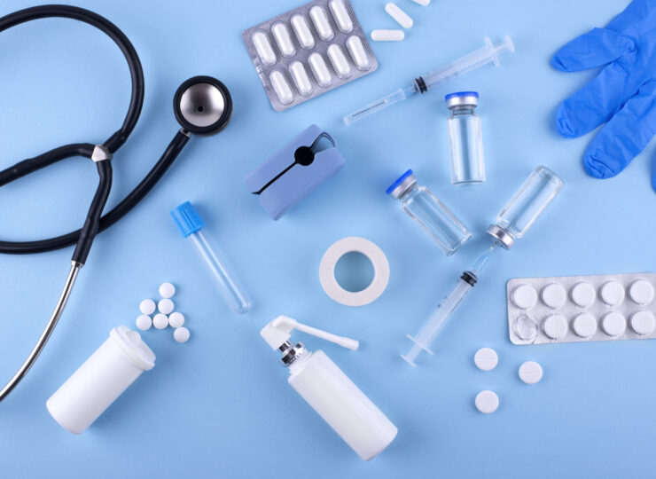 top-view-pills-stethoscope-arrangement