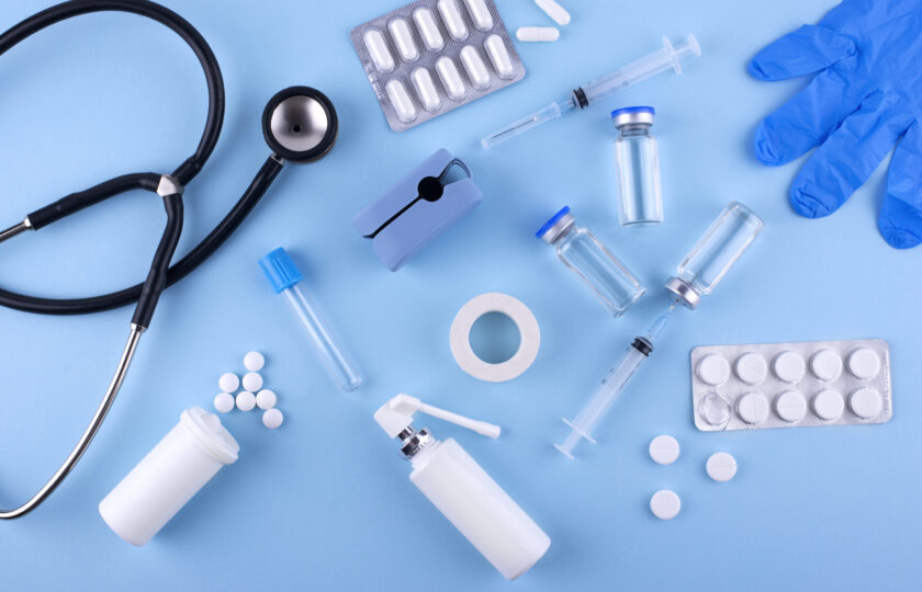 top-view-pills-stethoscope-arrangement