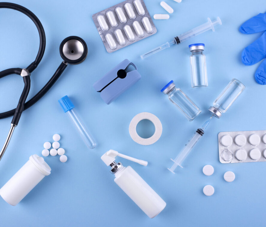 top-view-pills-stethoscope-arrangement